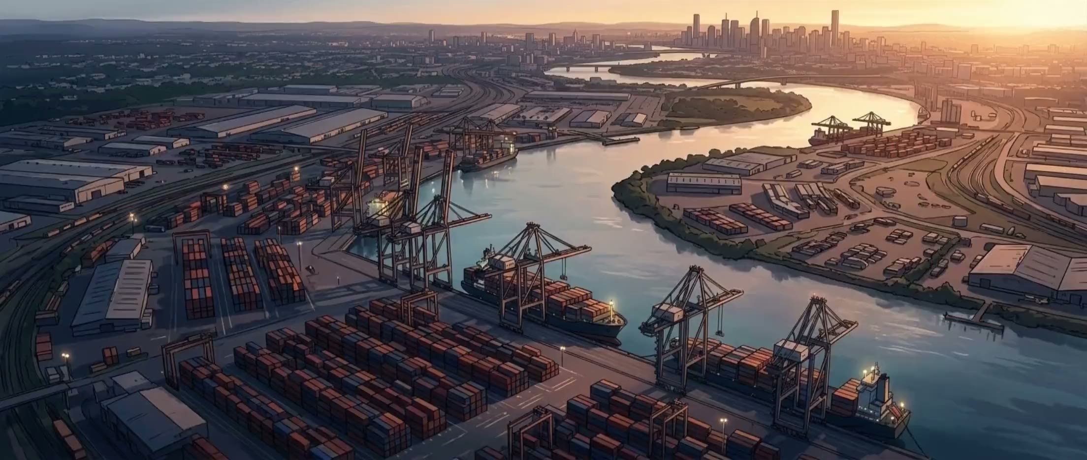 Dawn over the Port of Brisbane